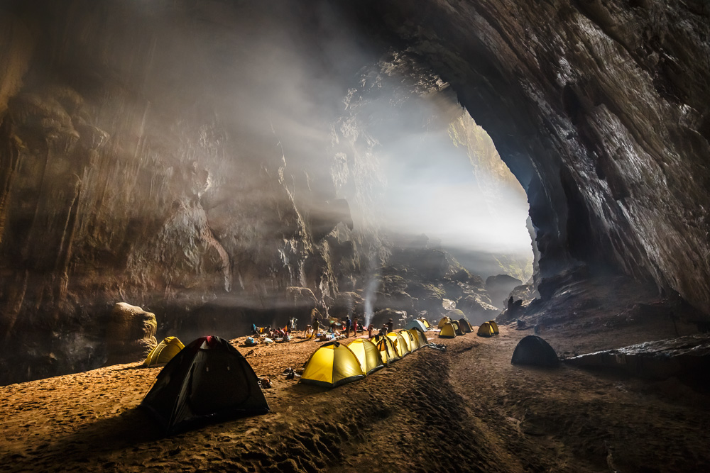 Cavers camp near the first doline inside Hang Son Doong Cave, Phong Nha Ke Bang, Vietnam